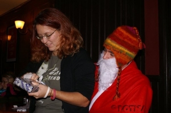 Clare gets her gift from Father Christmas